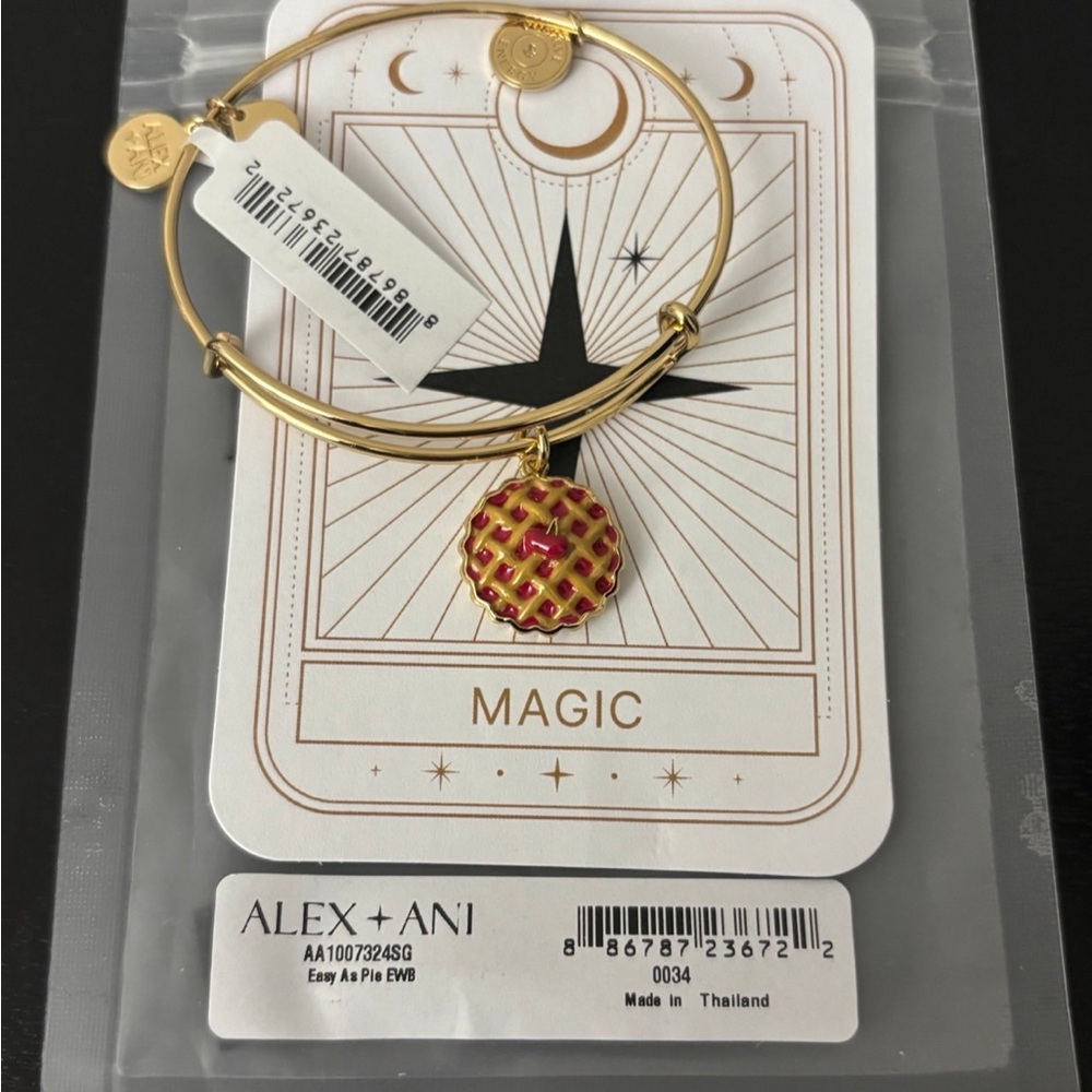 Alex and Ani Gold-Tone Bangle with Red Enamel Lattice Pie Charm